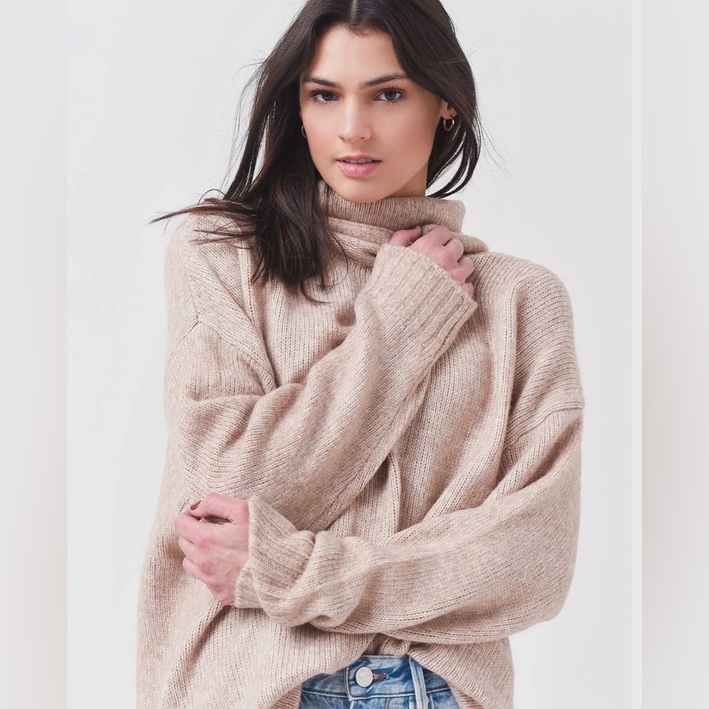 Z Supply oatmeal colored Norah brushed cowl neck tunic length sweater, medium